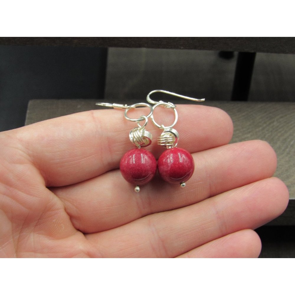 Sterling Silver Maroon Round Stone Earrings Vintage Wedding Engagement